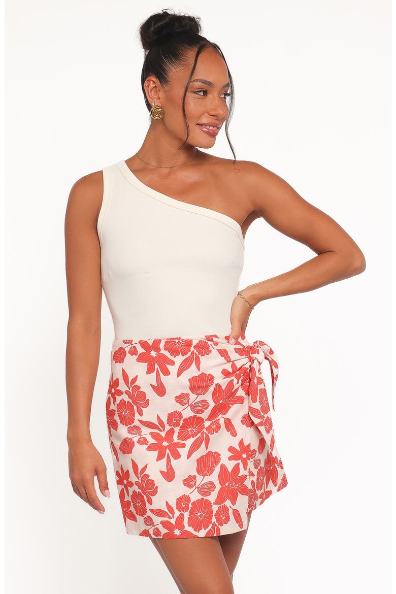 Calypso Floral Faux Wrap Miniskirt, Alternate, color, RED FLORAL