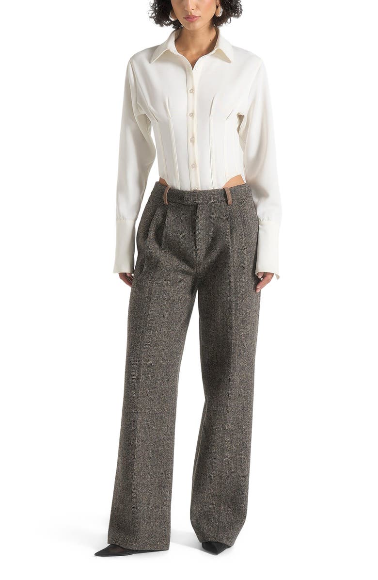 Manière De Voir Julie Herringbone Wool Twin Pleat Trousers, Alternate, color, Grey