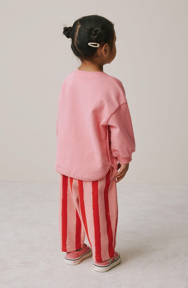 NEXT KIds' Hello Cherry Appliqué Cotton Sweatshirt & Stripe Sweatpants Set, Alternate, color, Pink