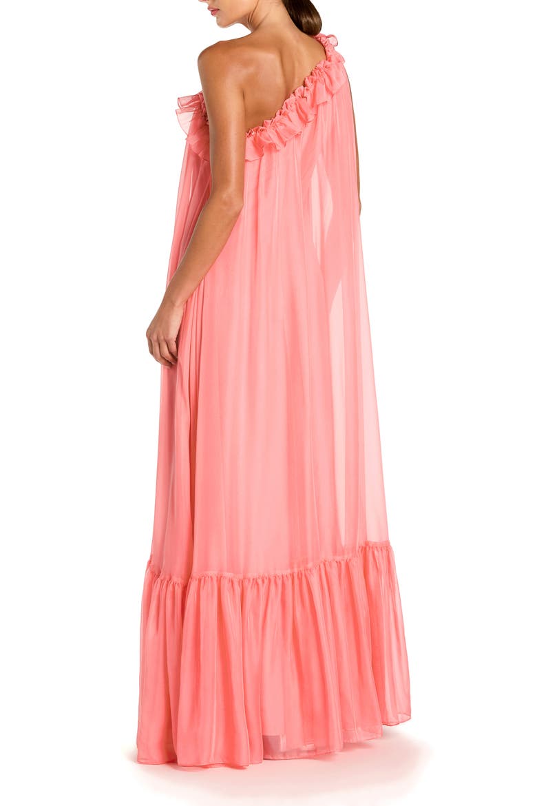 Women's One Shoulder Chiffon Maxi Gown with 3D Rosette, Alternate, color, Hibiscus