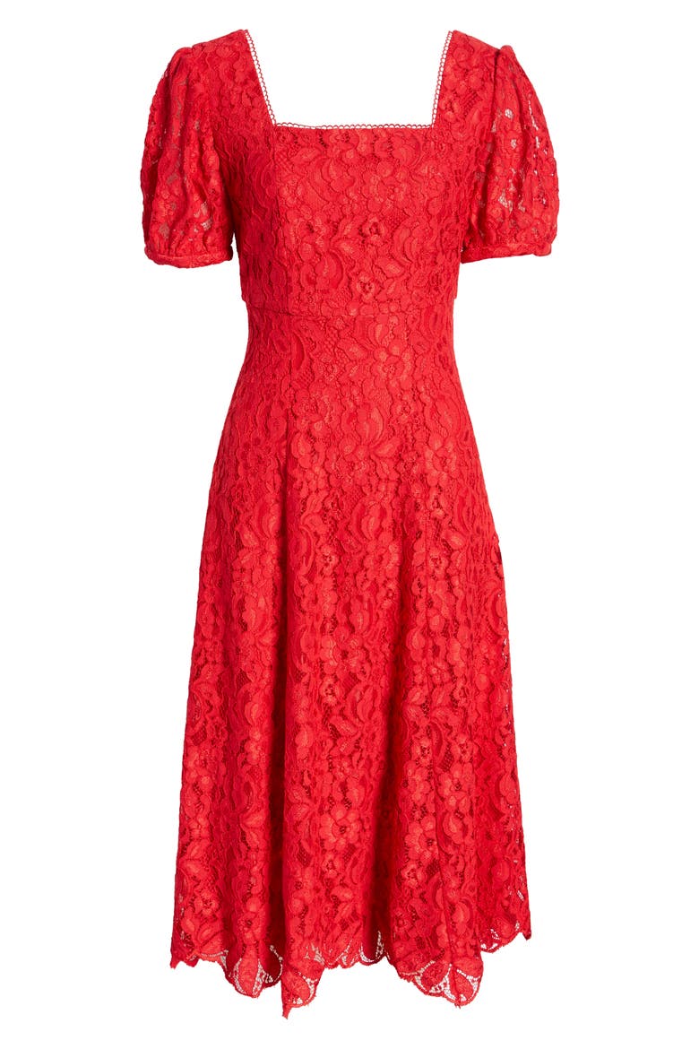 Lace Fit & Flare Dress, Alternate, color, RED