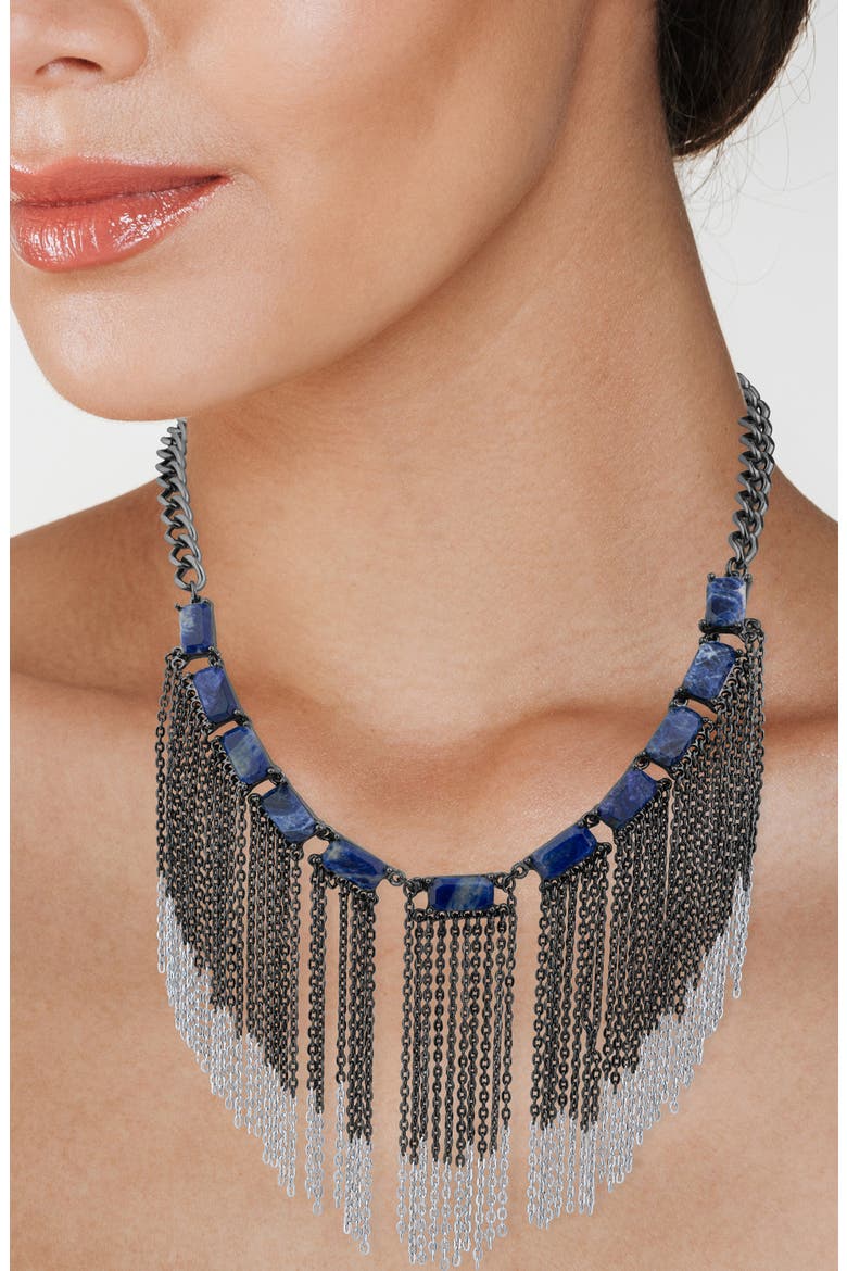 Sodalite Fringe Necklace (Nordstrom Exclusive), Alternate, color, SODALITE/ BLACK RHODIUM