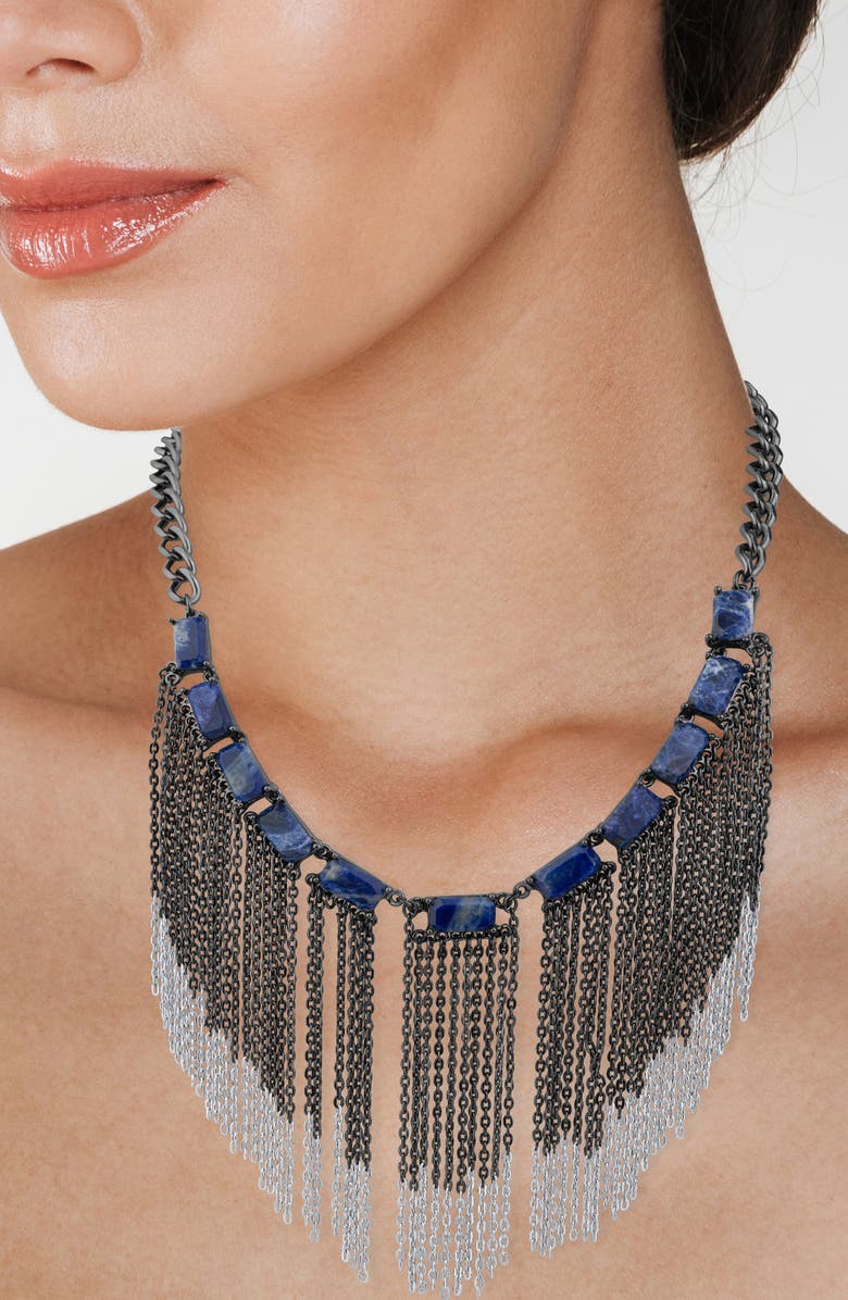 JARDIN Sodalite Fringe Necklace, Alternate, color, Sodalite/ Black Rhodium