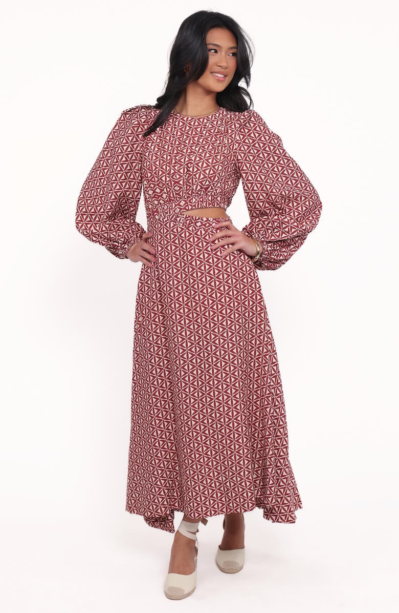 Petal & Pup Ginnee Puff Shoulder Cutout Maxi Dress, Alternate, color, Brown Geo