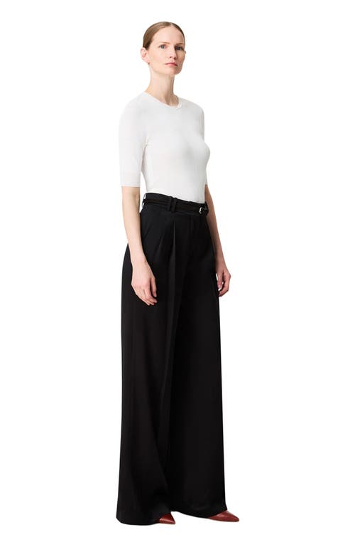 Another Tomorrow Satin Pleated Trouser In Black