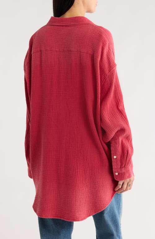 Denimist Cotton Gauze Button-up Shirt In Red
