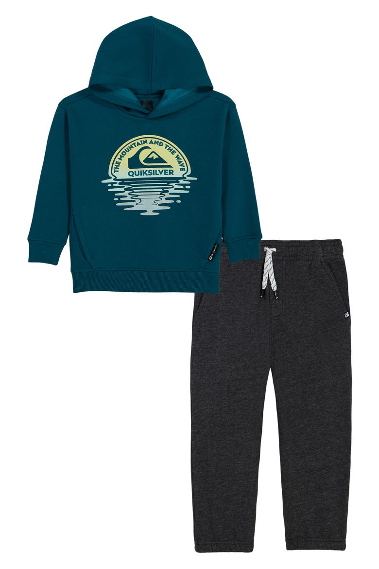 Kids' 2-Piece Fleece Hoodie and Pants Set, Main, color, TEAL/ CHARCOAL