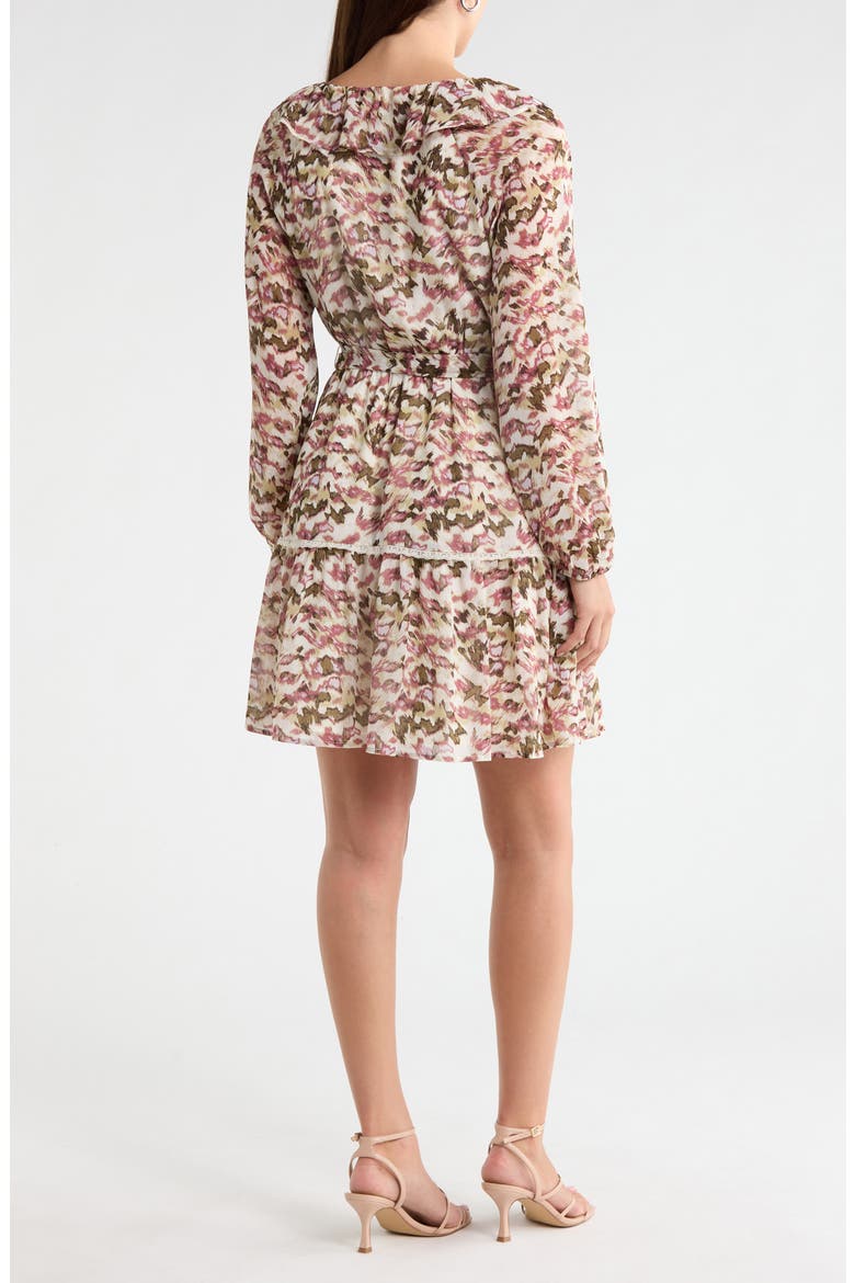 Ruffle Detail Minidress, Alternate, color, IVORY- OLIVE SCRIBBLED LINES