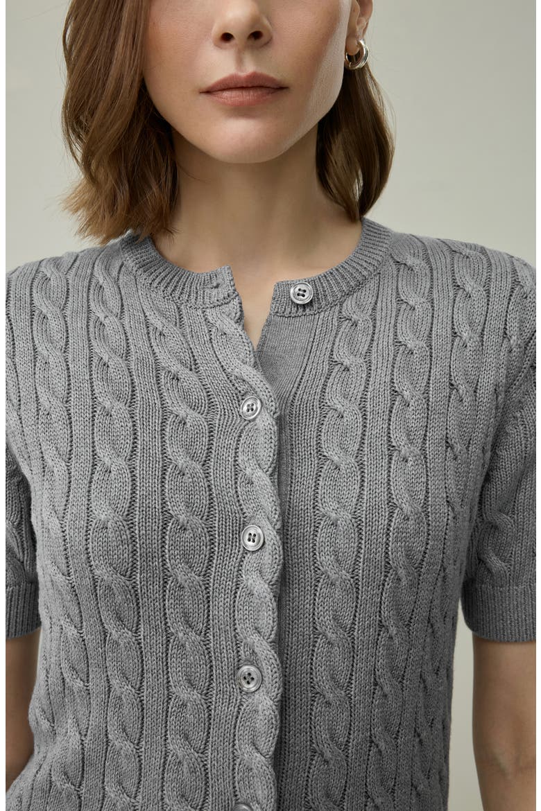 Silk-Cotton Cable-Knit Cardigan, Alternate, color, Medium Heather Gray