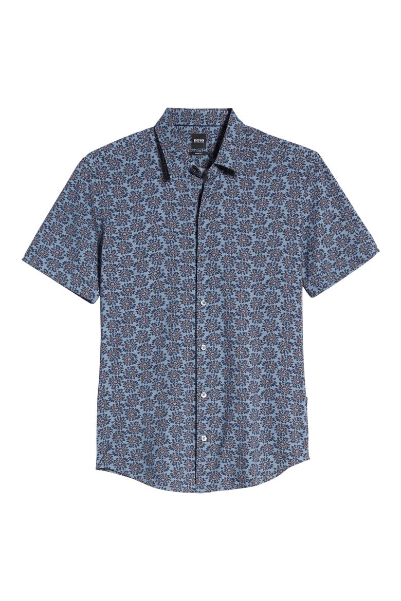 Robb Sharp Fit Floral Stretch Short Sleeve Button-Up Shirt, Alternate, color, BLUE