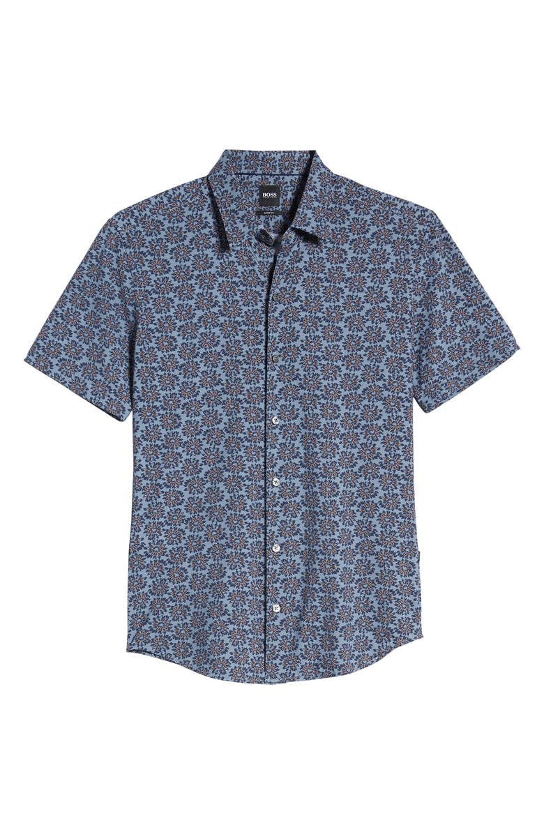 BOSS Robb Sharp Fit Floral Stretch Short Sleeve Button-Up Shirt, Alternate, color, 