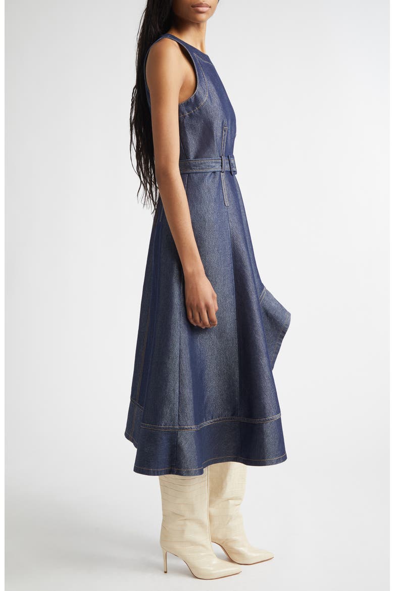 Zelda Sleeveless Belted Cotton Blend Denim Dress, Alternate, color, MINUIT