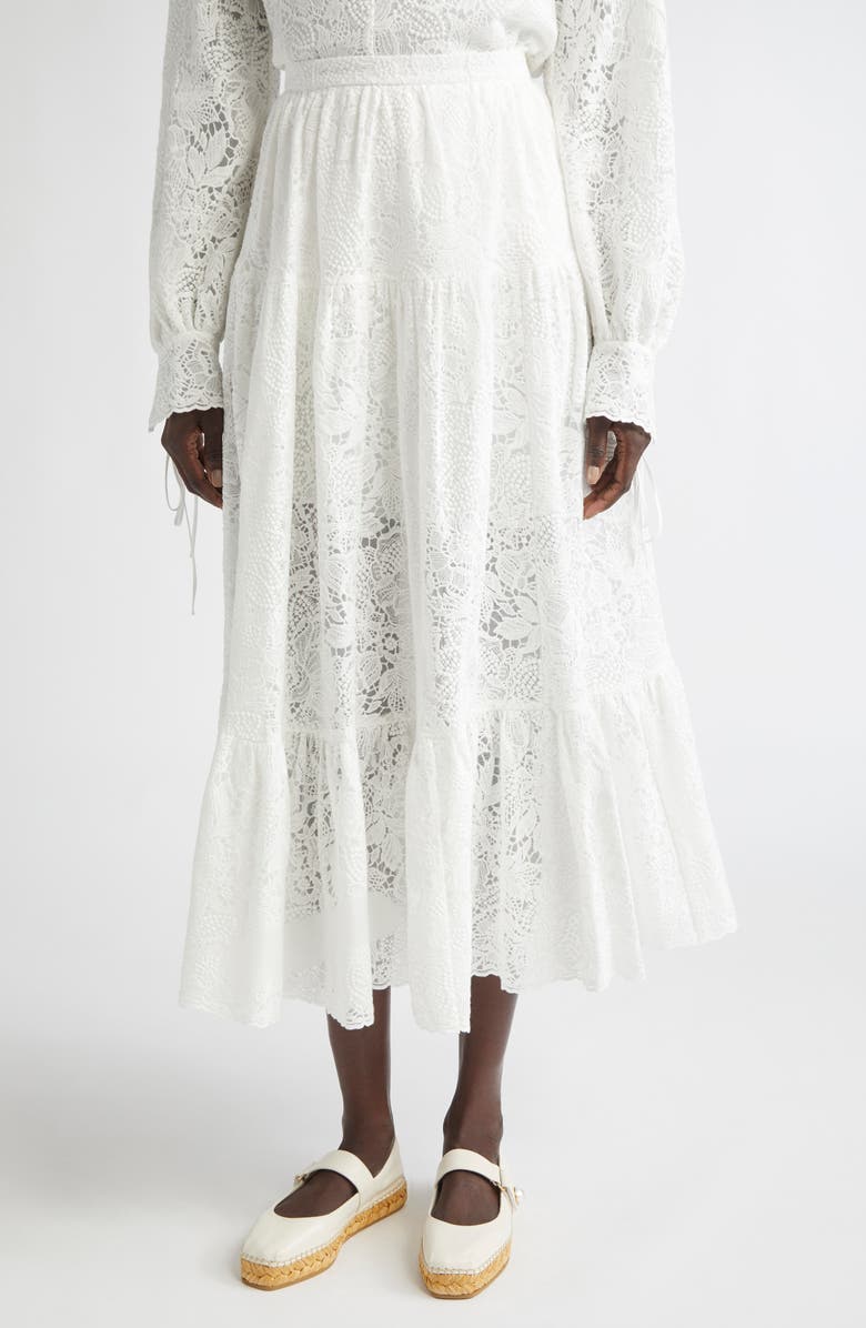 Erdem Tiered Full Volume Lace Skirt, Main, color, Ivory