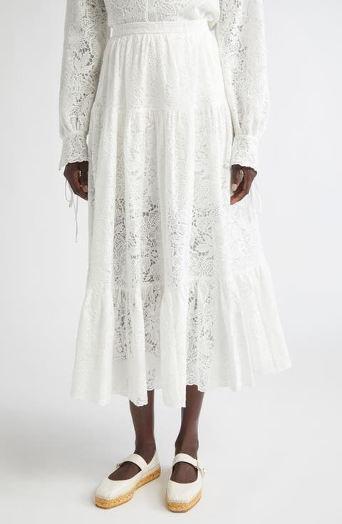 ワンピース ERDEM Women Mid Skirts SS25D59MDCSC CARNATIONMULTI White Erdem Gathered Midi Skirt in Carnation Cyanotype White