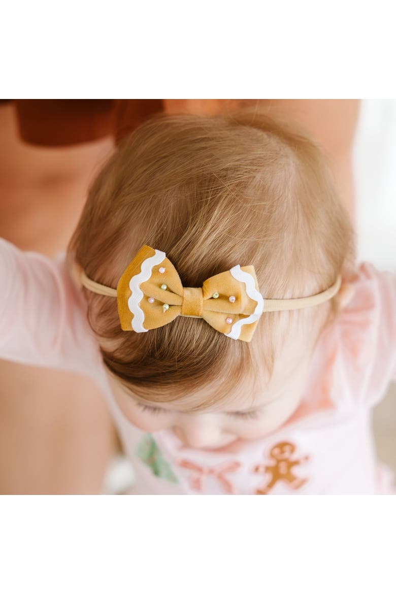Gingerbread Christmas Velvet Bow Baby Headband, Alternate, color, Spice
