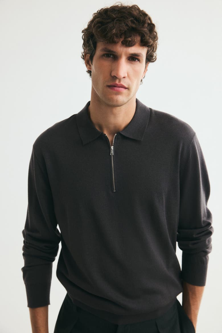 Regular-fit Merino Wool Half-zip Polo Shirt, Alternate, color, Dark gray