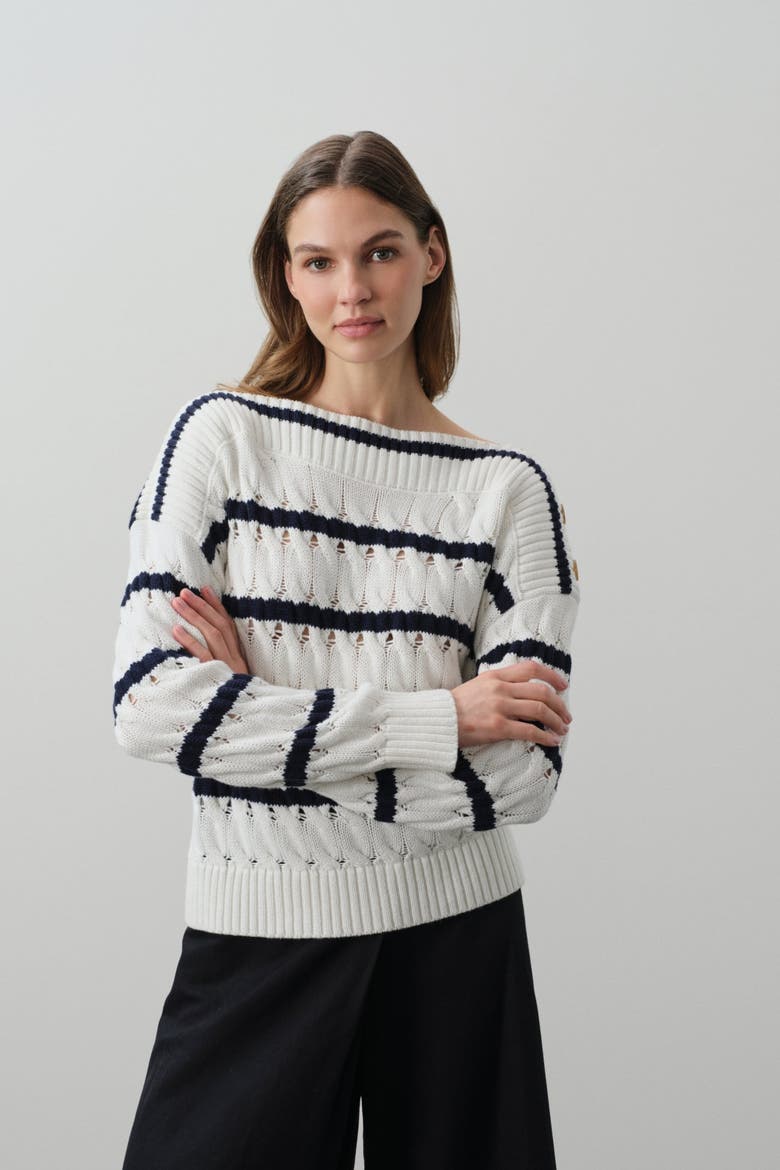 Paula Stripped Boatneck Sweater, Alternate, color, TENNIS WHITE/CLUB BLUE