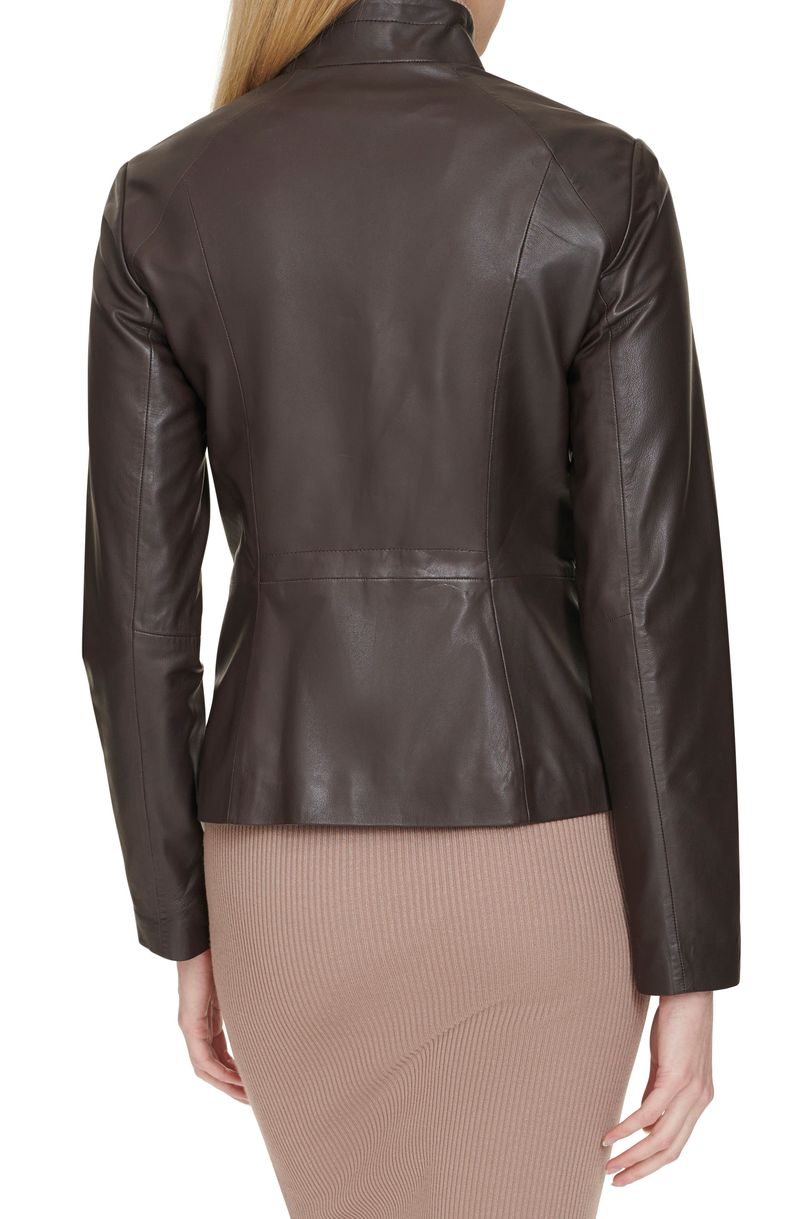 Asymmetric Zip Leather Jacket - image 2