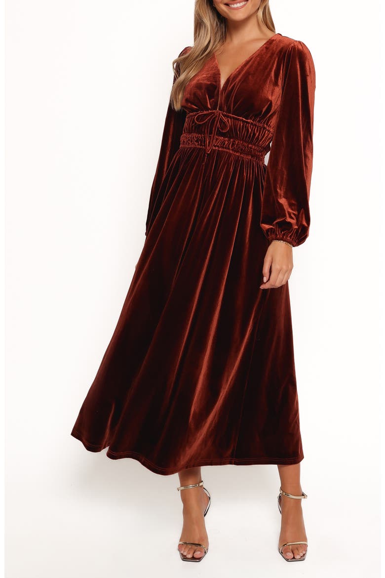 Cece Long Sleeve Velvet Maxi Dress, Main, color, RUST