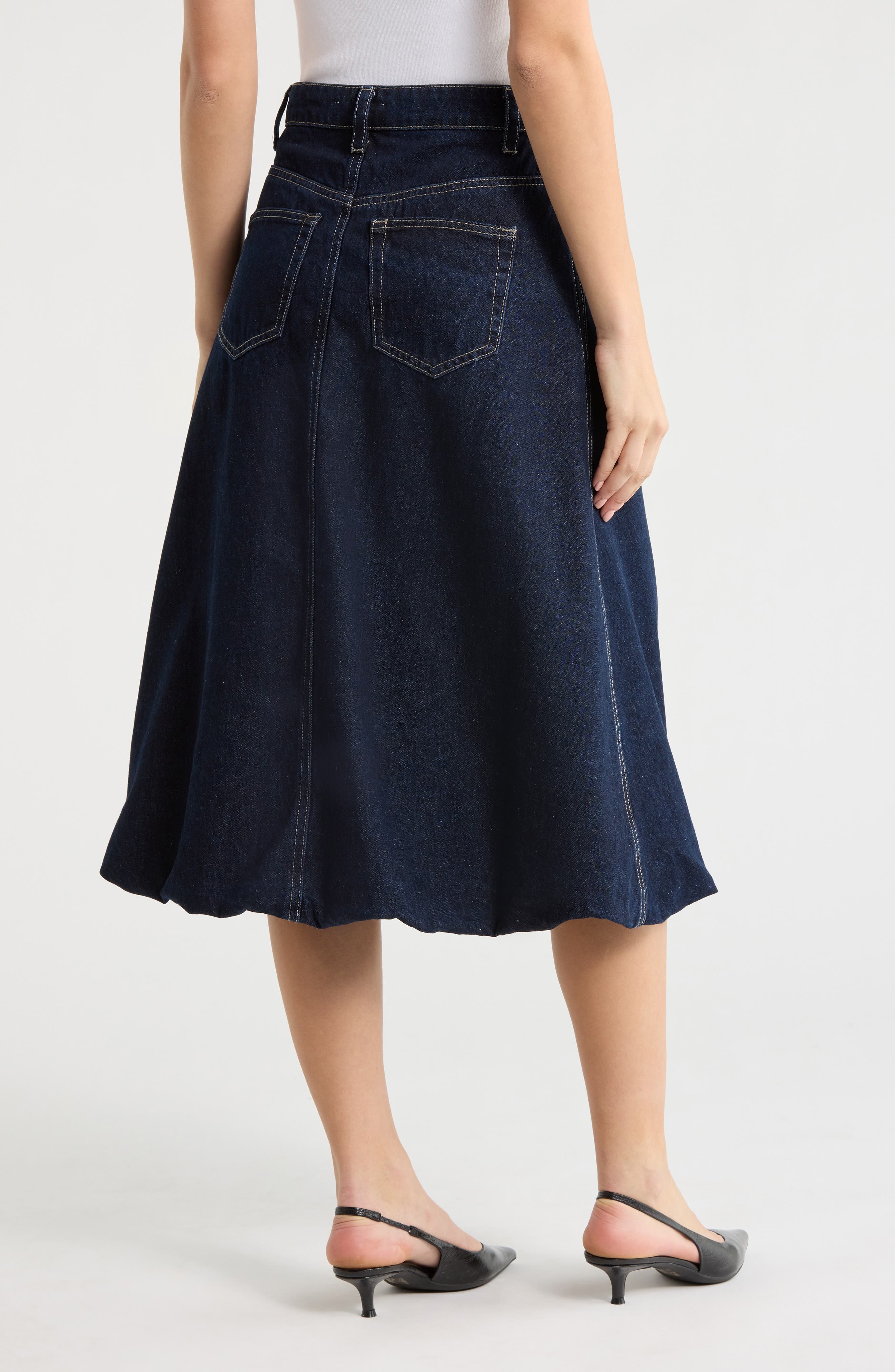 Bubble Hem Denim Midi Skirt - image 2