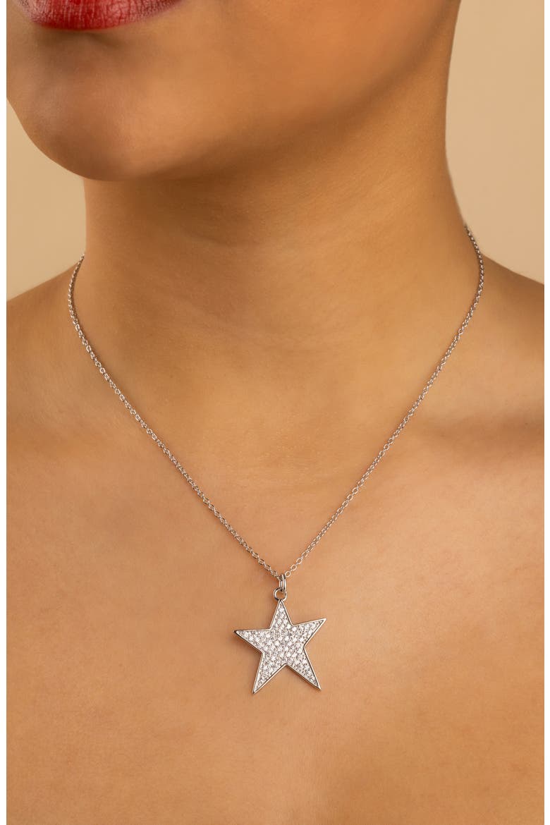 Pavé Cubic Zirconia Star Pendant Necklace, Alternate, color, SILVER