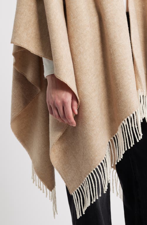 Eileen Fisher Fringe Trim Cotton Wool & Cashmere Poncho In Brown