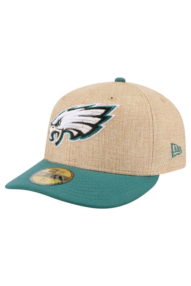 Men's New Era  Natural/Midnight Green Philadelphia Eagles Pre-Curved Twine 59FIFTY Fitted Hat, Main, color, Natural