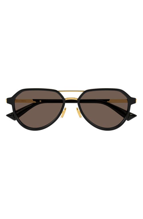 Bottega Veneta Bv1373s Linea Ribbon 001 Black Gold Brown Sunglasses In Black