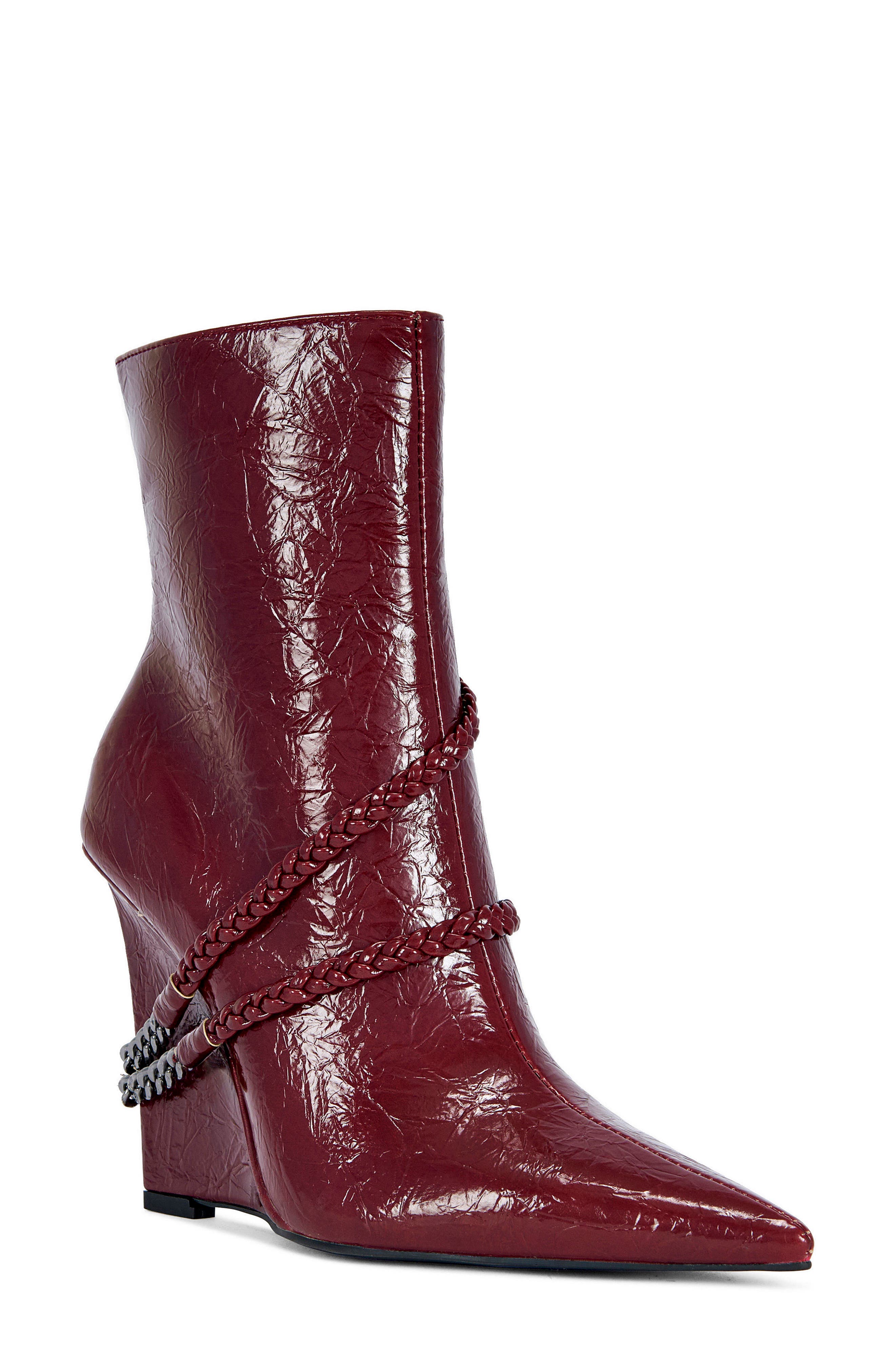 Jacques Pointed Toe Wedge Bootie, Main, color, RED