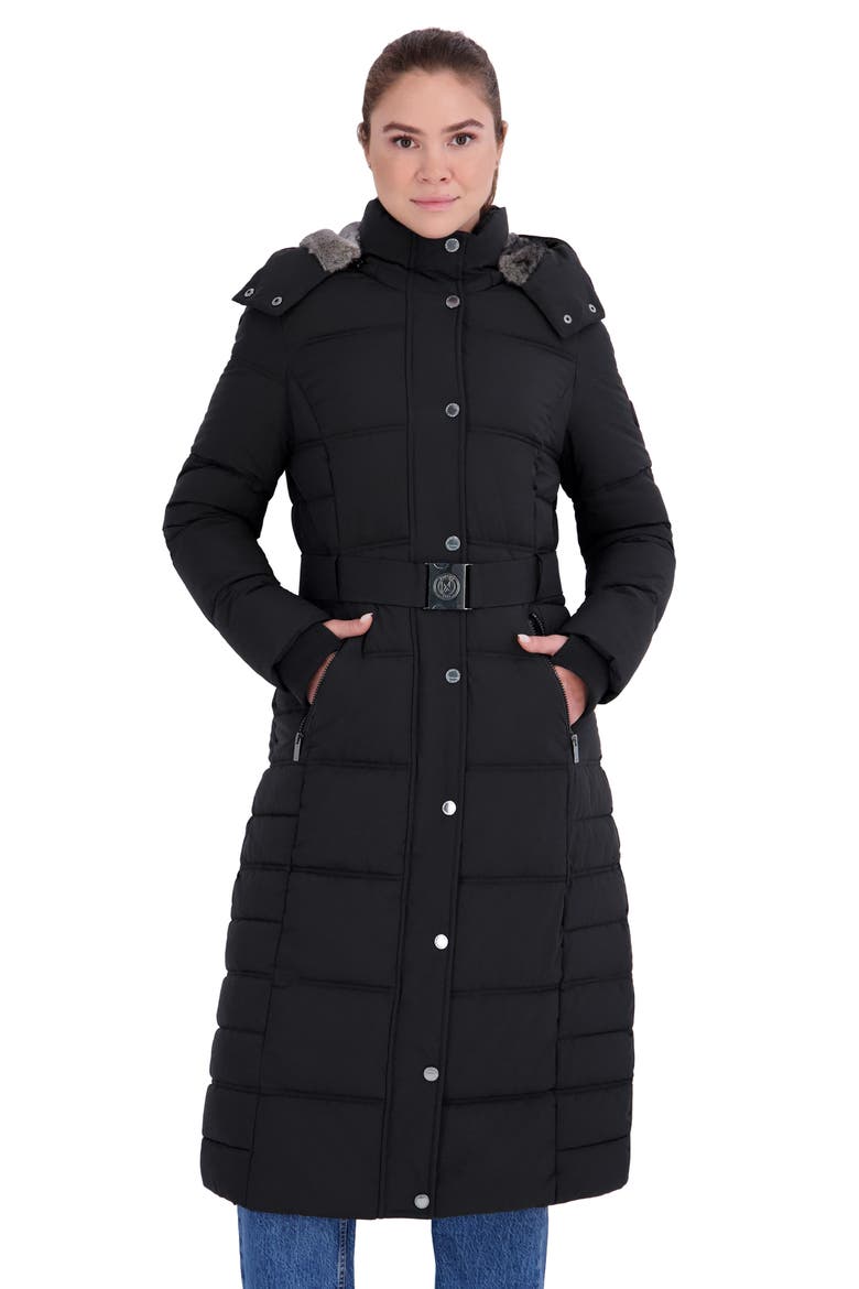 Water Resistant Hooded Maxi Puffer Coat, Alternate, color, BLK