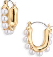 Cara Faux Pearl U-Shape Hoop Earrings