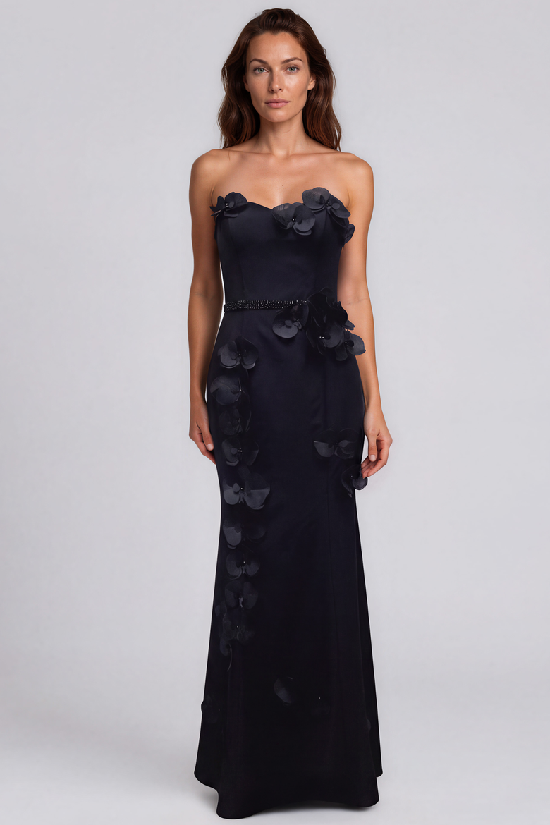 Strapless Crepe Mermaid Gown, Main, color, Black
