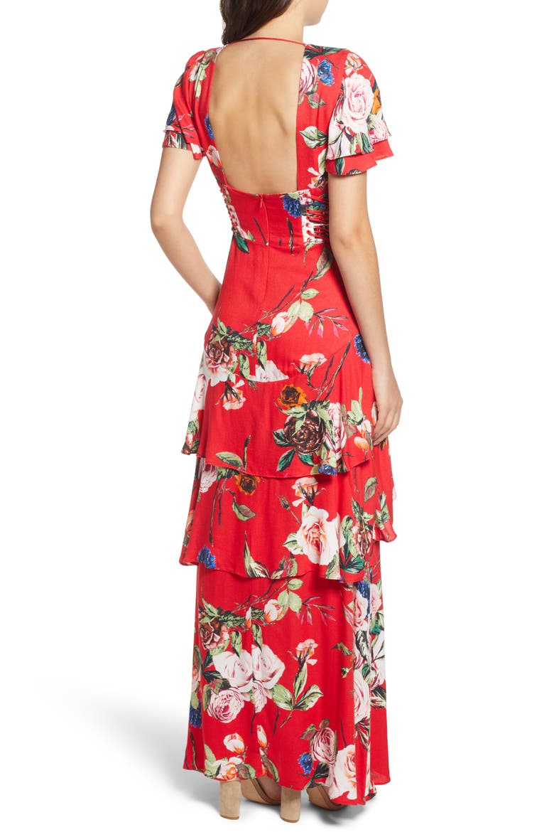 Tiered Ruffle Maxi Dress, Alternate, color, RED GARDEN
