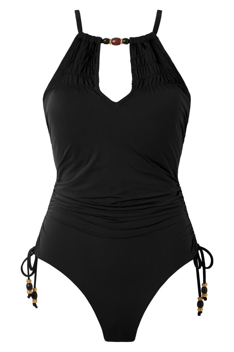 Marley Sachi Ruched Strappy One-Piece Swimsuit, Alternate, color, BLACK