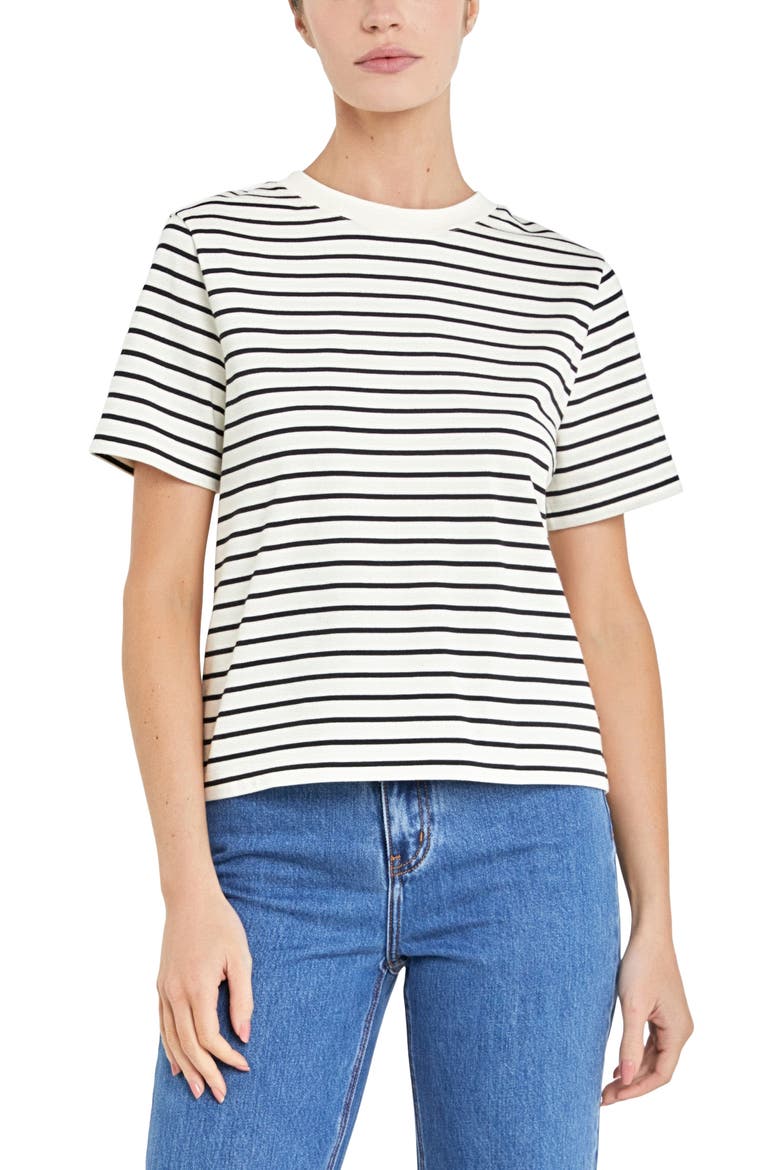 Striped Cotton Jersey Short Sleeve T-Shirt, Alternate, color, BLACK