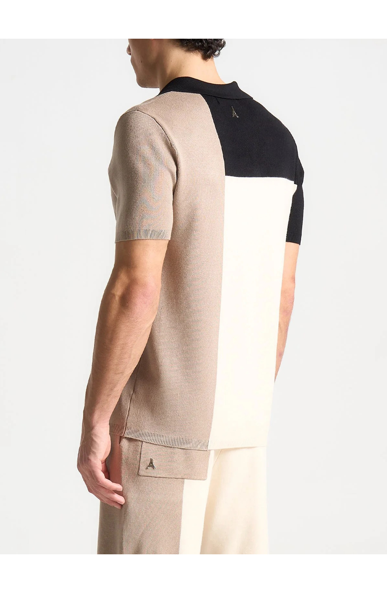 Manière De Voir Colour Block Knit Revere Polo Top, Alternate, color, Black/Beige