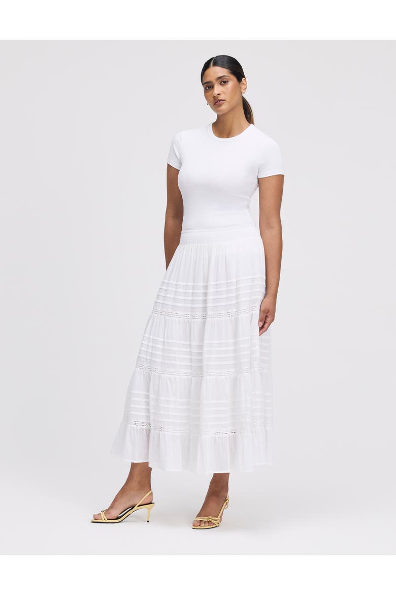 Imani Cotton Tiered Midi Skirt, Alternate, color, White