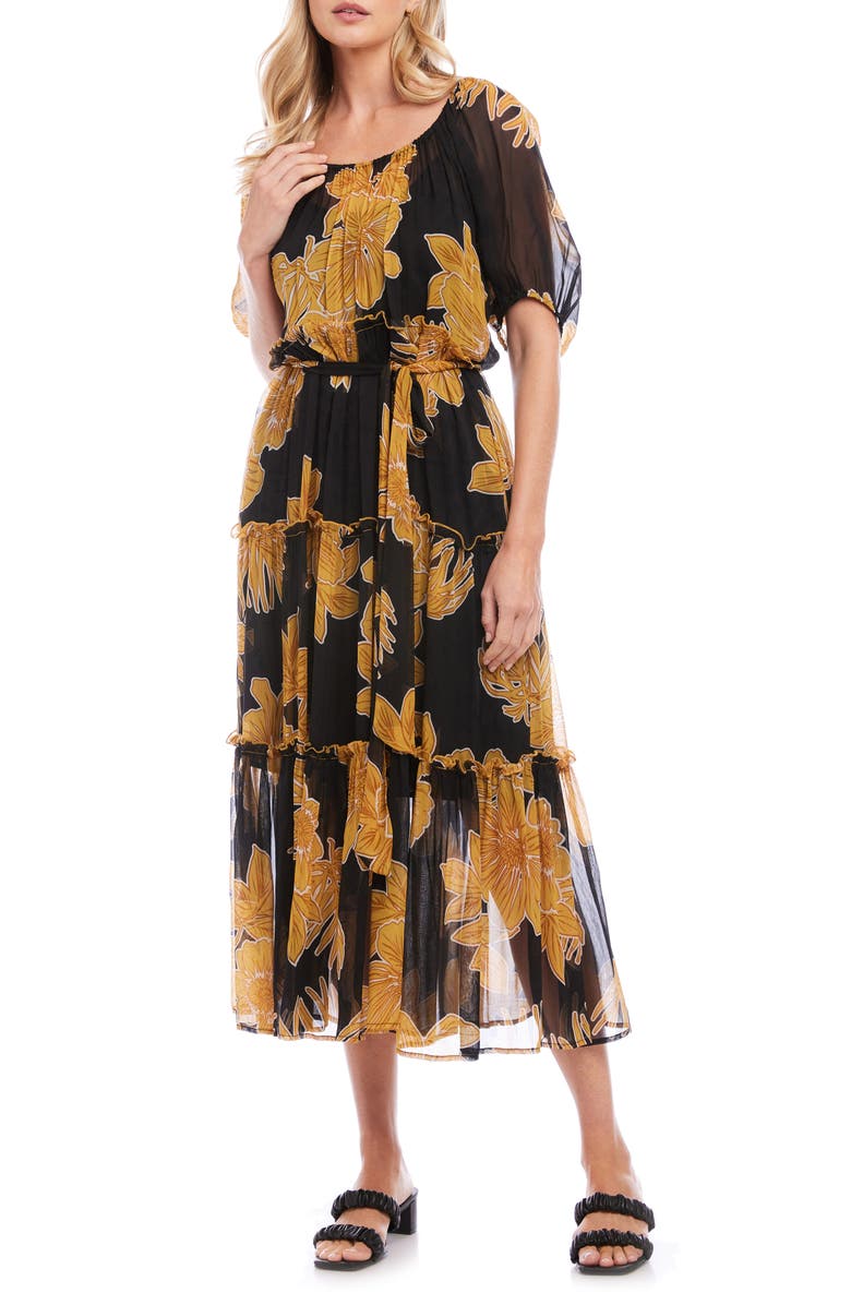 FIFTEEN TWENTY Floral Puff Sleeve Tiered Midi Dress, Main, color, 