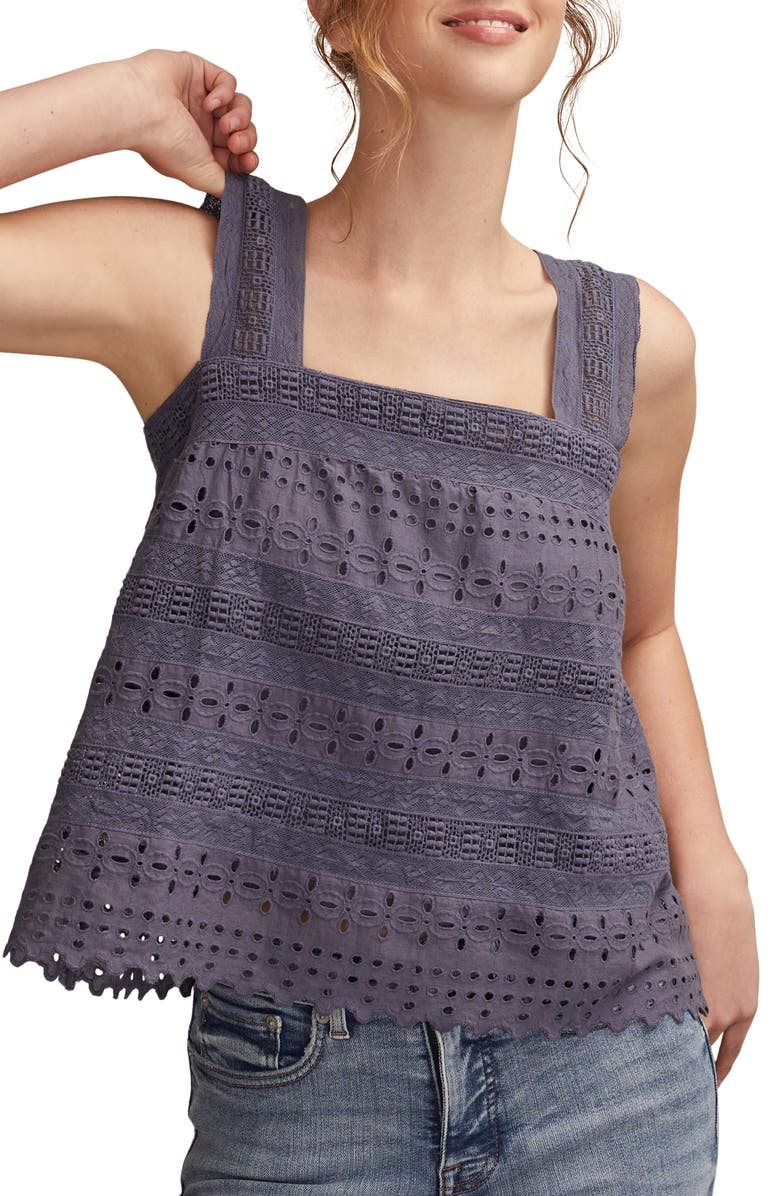 Lucky Brand Eyelet Swing Tank, Main, color, Nightshadow Blue