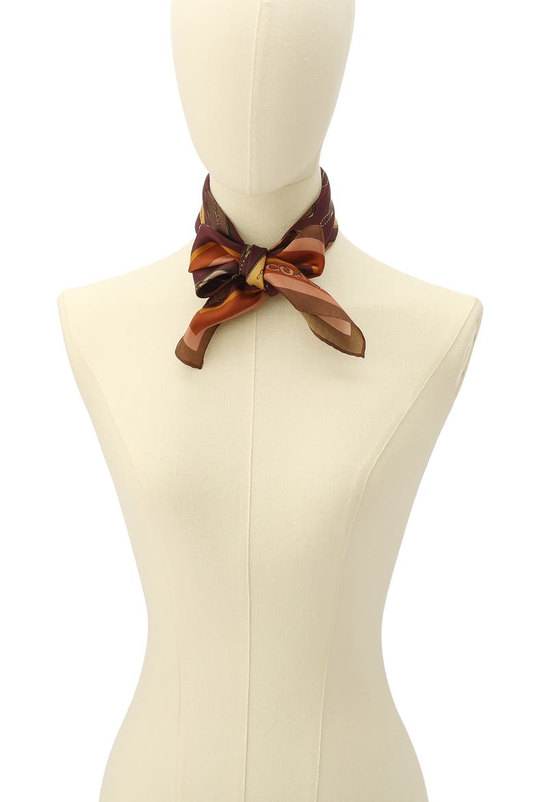 Hangtag Print Silk Square Scarf, Alternate, color, DARK WINE/ MULTI