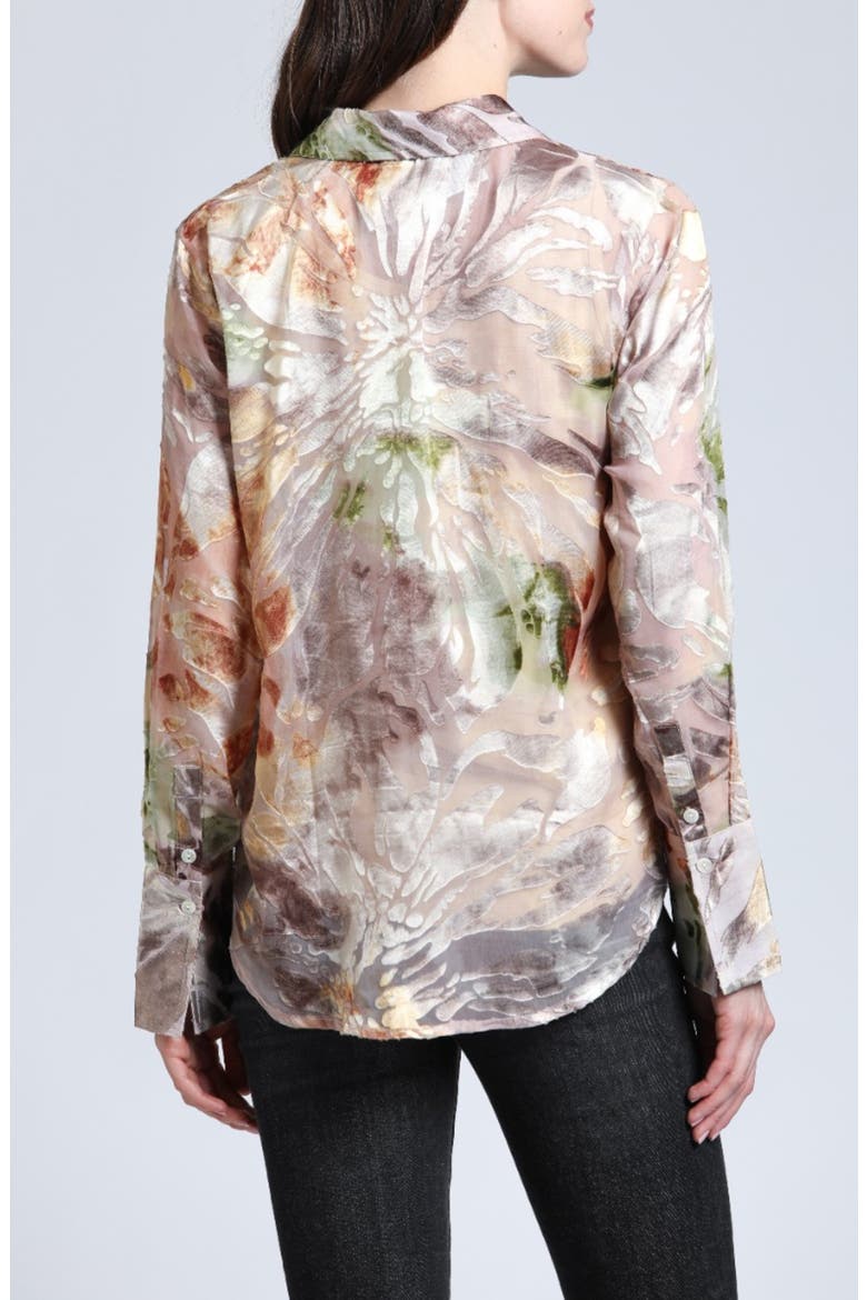 Velvet Burnout Sheer Button-Up Shirt, Alternate, color, BEIGE MULTI