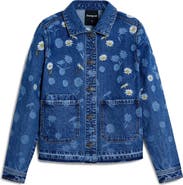 Desigual Floral Embroidered Denim Trucker Jacket