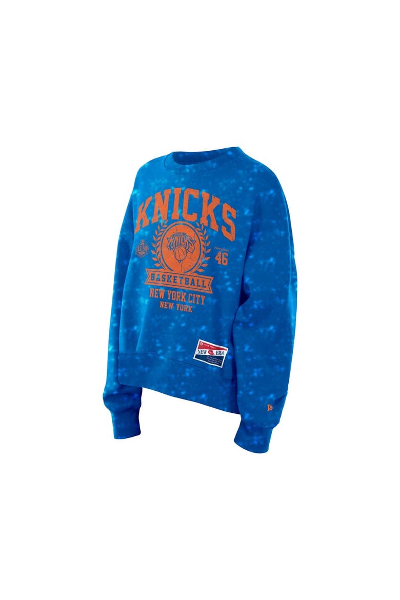 Women's New Era  Blue New York Knicks Throwback Collection Mineral Wash Crewneck Sweatshirt, Alternate, color, Blue