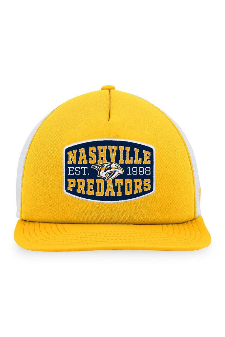 Men's Fanatics Branded Gold/White Nashville Predators Foam Front Patch Trucker Snapback Hat, Alternate, color, Gold