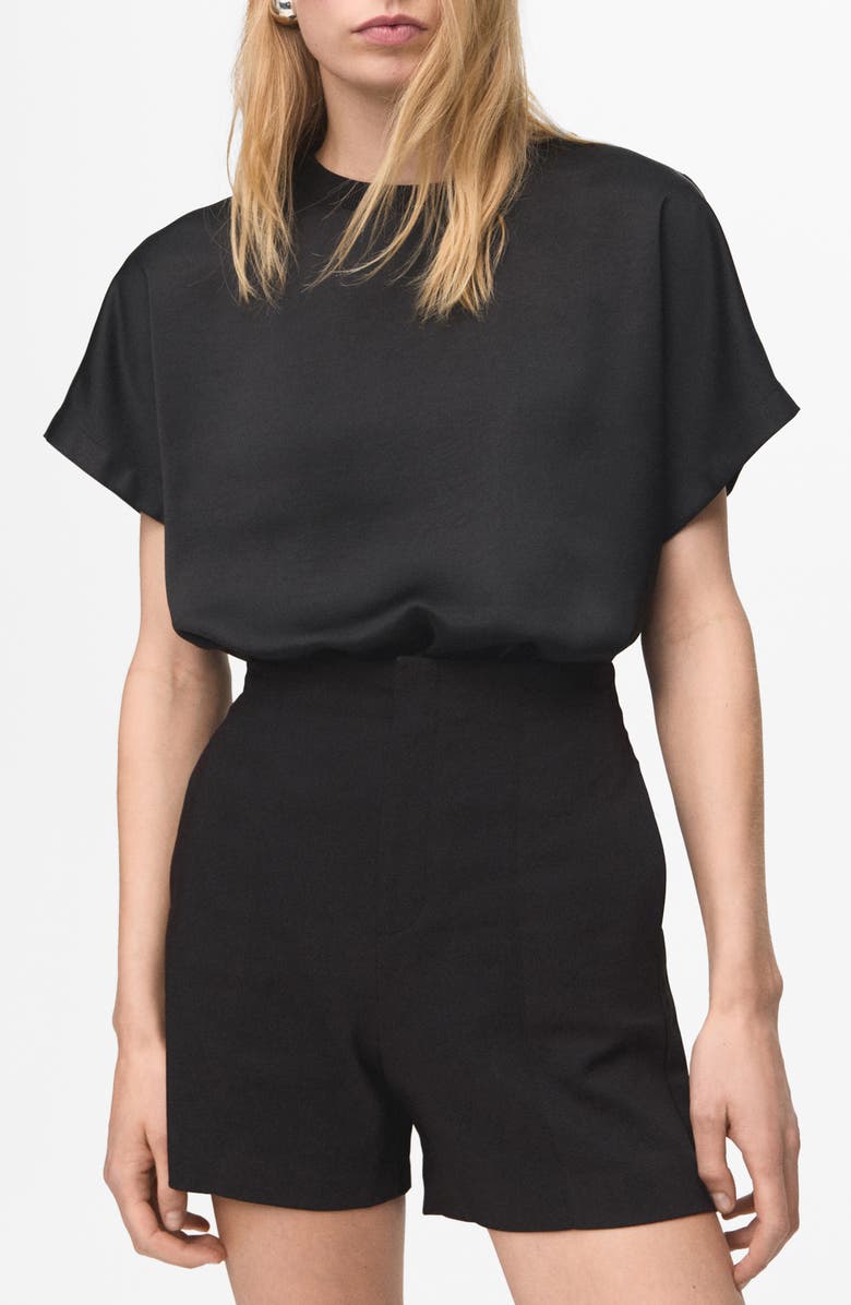 MANGO Crop Satin T-Shirt, Main, color, Black