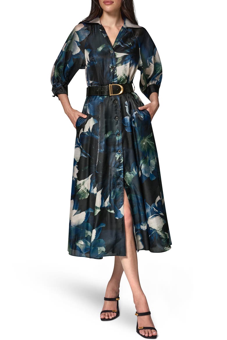 Belted Printed Shirtdress, Main, color, BLACK FOREST