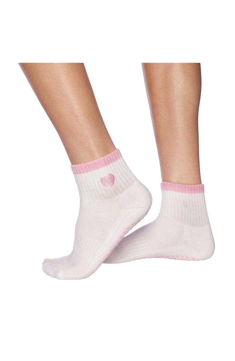 Souls. Pink Heart Ankle Grip Socks, Main, color, White