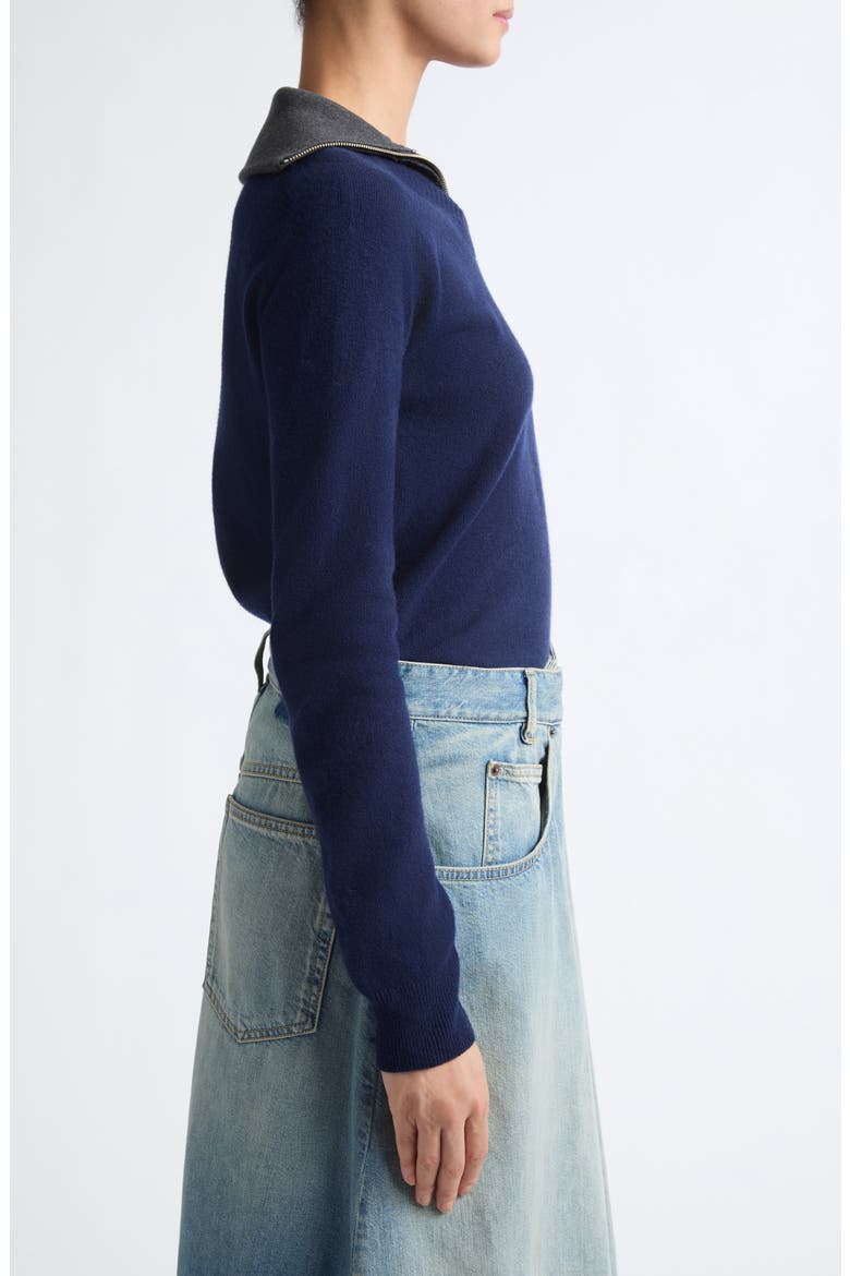 Wool & Cotton Blend Half Zip Sweater, Alternate, color, NAVY - GREY MELANGE