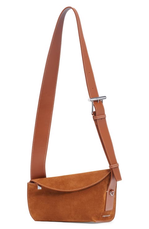 T-Bar Sling Asymmetric Suede Crossbody Bag