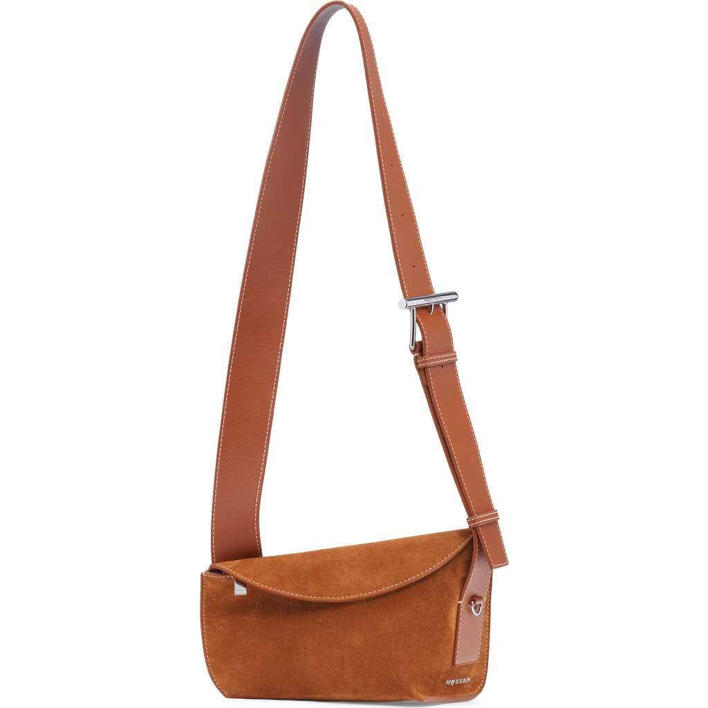 Alexander Mcqueen Mcqueen T-bar Sling Asymmetric Suede Crossbody Bag In Multi